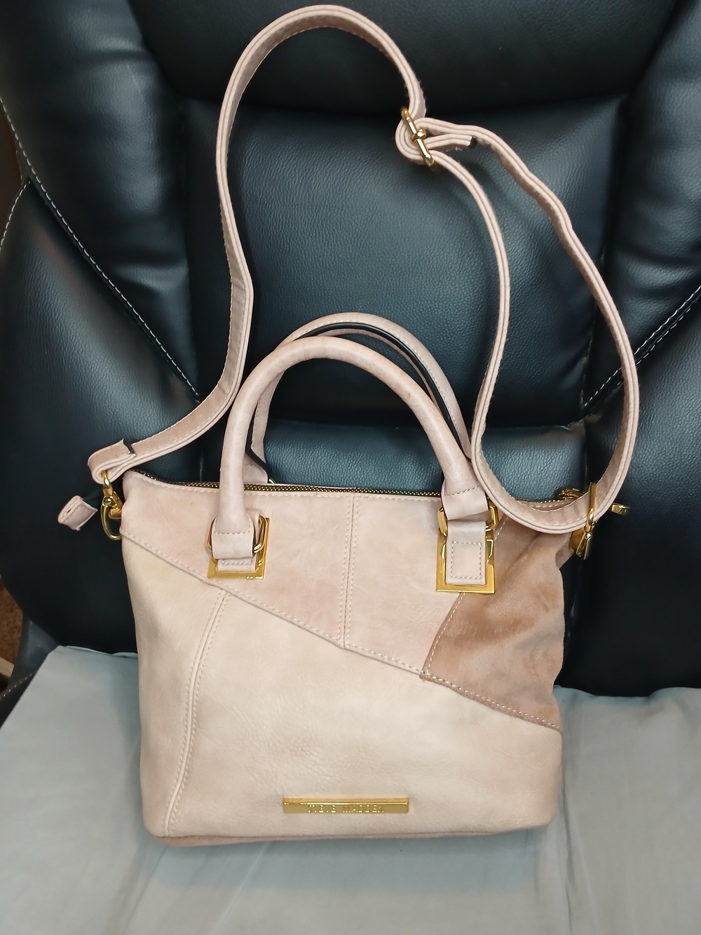 Steve Madden Blush Faux Leather & Suede Satchel with Gold Hardware